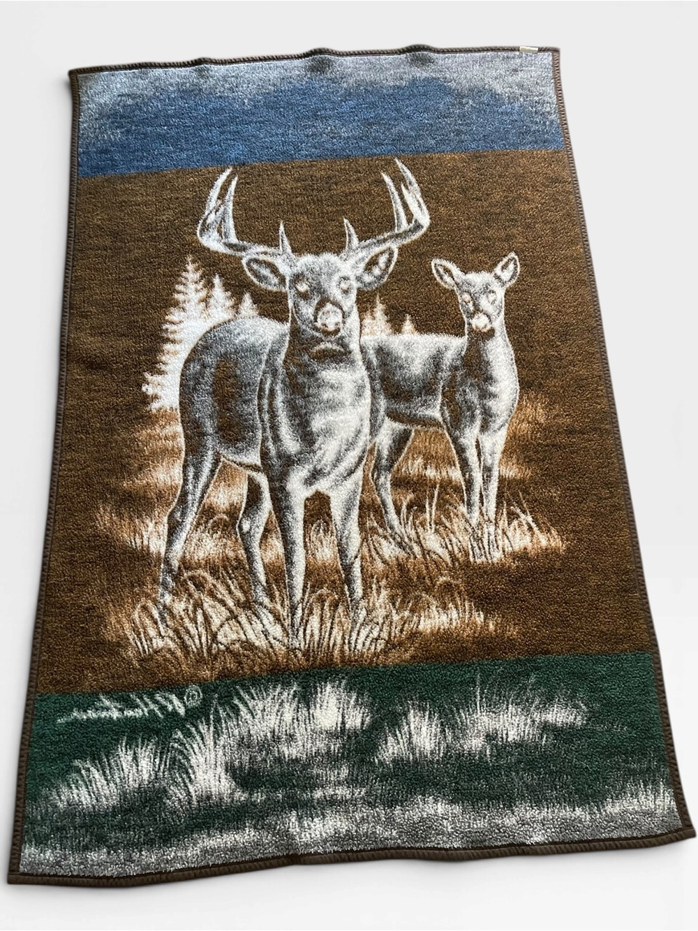 Vintage Biederlack Deer Buck Reversible Fleece Throw Blanket 50” x 74” - Picture 2 of 5